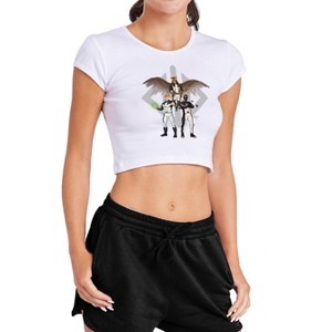 Women's Superman 2025 Justice Gang Trio Grey New Logo Cap Sleeve Baby Rib Crop Top - 1 of 4