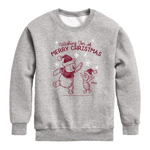 Boys' - Winnie the Pooh - Pooh & Piglet Wishing for a Merry Christmas Graphic Long Sleeve Fleece Sweatshirt - 1 of 4