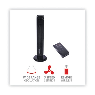 36" Black Plastic Oscillating Tower Fan with Remote Control