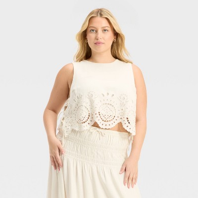 Women's Embroidered Eyelet Side-Tie Tank Top - Future Collective