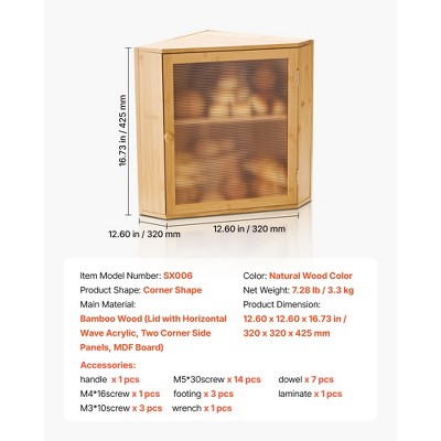 VEVOR Corner Bread Box for Kitchen Counter, Double Layer Large Capacity Bamboo Bread Storage Container, Farmhouse Wooden Breadbox, Brown — фото 8