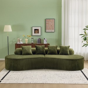 Wooakway 111" 4 Seats Green Upholstered Sofa Armless Flannelette Compression Couch with 4 Pillows - 1 of 4