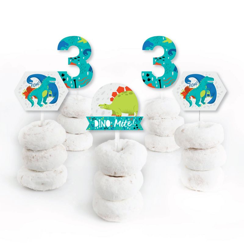 Big Dot of Happiness 3rd Birthday Roar Dinosaur - Dessert Cupcake Toppers - Three Rex Dino Third Birthday Party Clear Treat Picks - Set of 24, 2 of 8