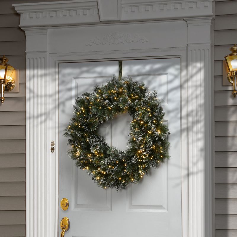 30" Prelit LED Glittery Bristle Pine Wreath with Dual Color Cosmic Lights - National Tree Company, 3 of 8