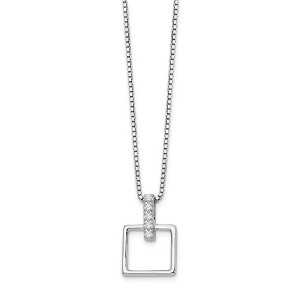 Black Bow Jewelry Diamond Bail Square Necklace in Rhodium Plated Silver, 18-20 Inch - 1 of 4