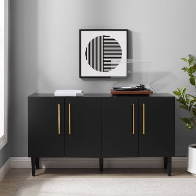 Everett Matte Black Mid-Century Sideboard with Tapered Legs