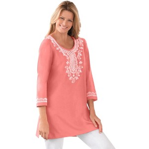 Woman Within Plus Size Embroidered Knit Tunic - 1 of 4