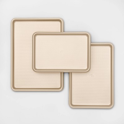 Set of 3 Cookie Sheets Gold Warp Resistant Textured Steel - Made By Design™