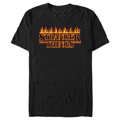 Men s Stranger Things Retro Flame Logo T Shirt Black 2X Large