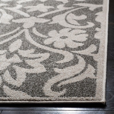 Elegant Gray and Beige Floral 8' x 10' Synthetic Area Rug