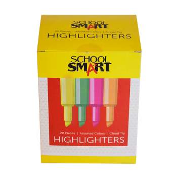 School Smart Tank Style Highlighters, Chisel Tip, Assorted Colors, Pack of 20