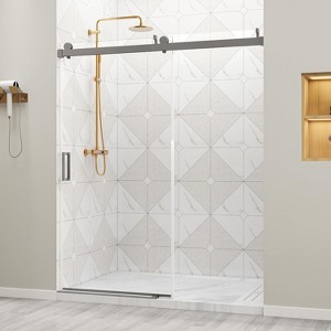 Zevemomo 56"-60" W x 76" H Shower Door, Frameless Sliding with 1/4" (6mm) Clear Tempered Glass, Noiseless & Shatterproof,Reversible Installation - 1 of 4