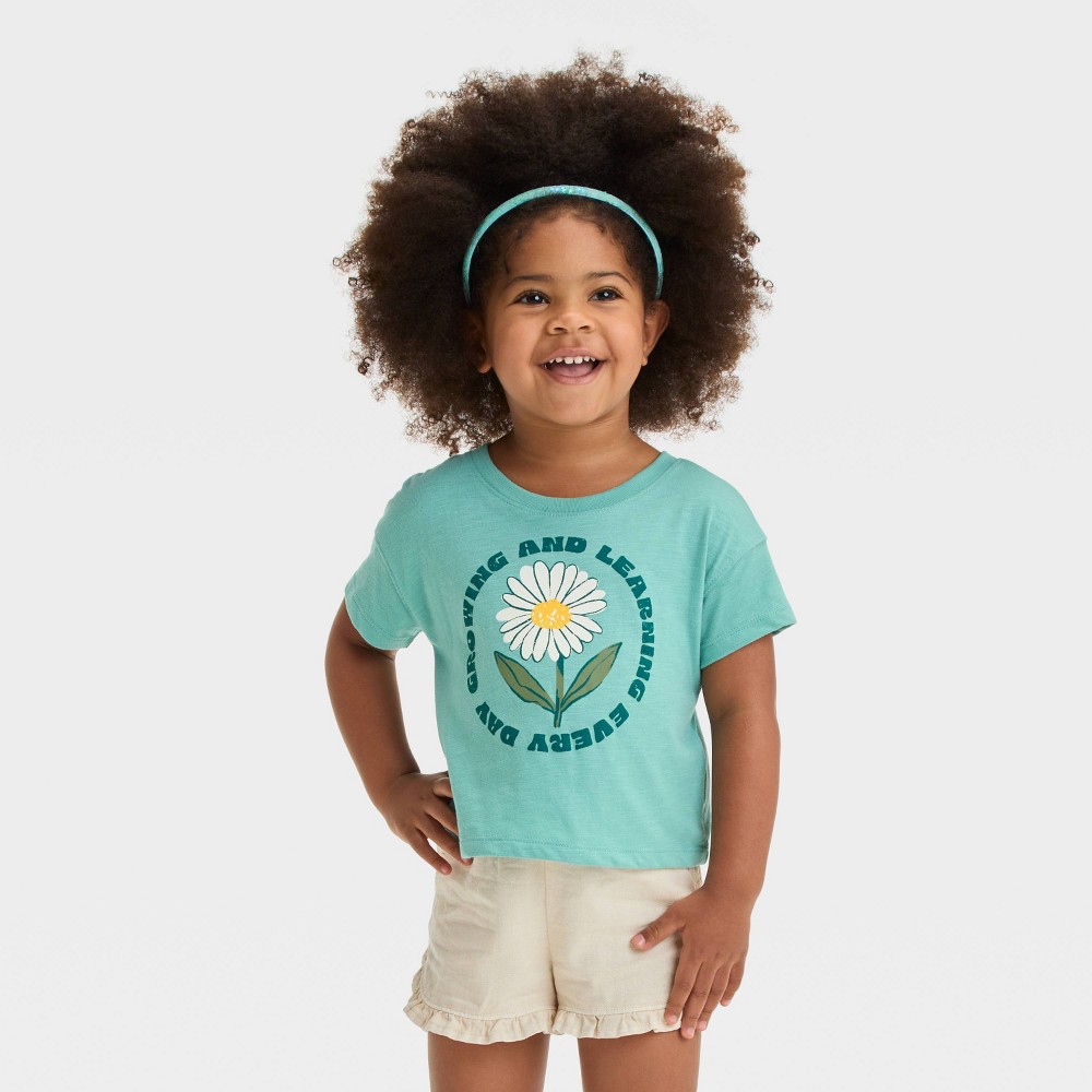 Toddler Girl Cropped Flower Printed Short Sleeve T-Shirt