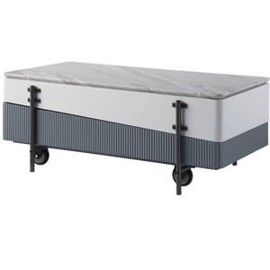 HomeRoots 47" Gray White and Black Faux Marble Wood and Steel Lift Top Coffee Table - 1 of 4