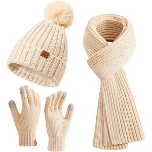 ZUPPAD Womens Long Scarf Gloves and Hat Set Cold Weather Hat Scarf Glove Set for Women Winter Beanie Hats with Pom Pom Hat and Glove Sets - 1 of 4