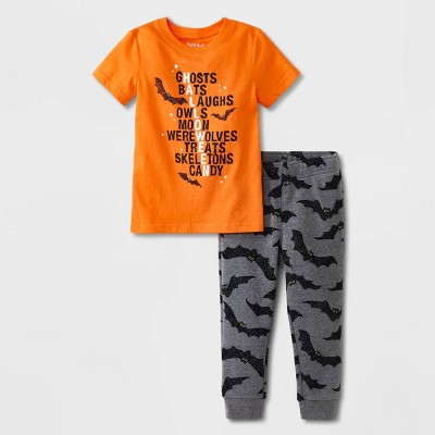 Toddler Boys' Halloween Bats Short Sleeve T-Shirt and Fleece Jogger Set - Cat & Jack™ Orange 