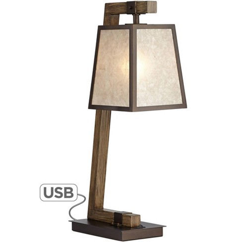 Franklin Iron Works Rustic Table Lamp With Usb Charging Port Metal Base Light Mica Shade For Living Room Bedroom Nightstand Family Target