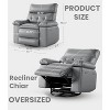 27" Rocker Recliner Chair, 1.5X Sponge Filling, 360 Degree Swivel, PU Leather, Side Pockets and Cup Holders, Reclining 135 Degrees, Grey - 3 of 4
