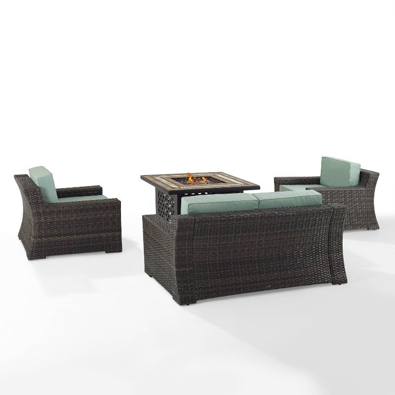 Beaufort 4 Pc Outdoor Wicker Conversation Set - Love seat and 2 Chairs with Fire Table Mist/Brown - Crosley, 4 of 11