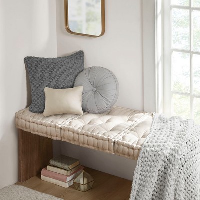 Vynxaria Charcoal Poly Chenille Square Floor Pillow Cushion - 20x20 for Cozy Comfort