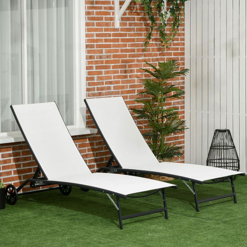 Outsunny Patio Chaise Lounge Chair Set of 2, 2 Piece Outdoor Recliner with Wheels, 5 Level Adjustable Backrest for Garden, Deck & Poolside, 3 of 8