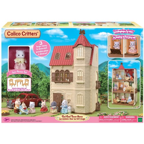 Calico Critters Red Roof Tower Home, 3 Story Dollhouse Playset With Figure,  Furniture And Accessories : Target