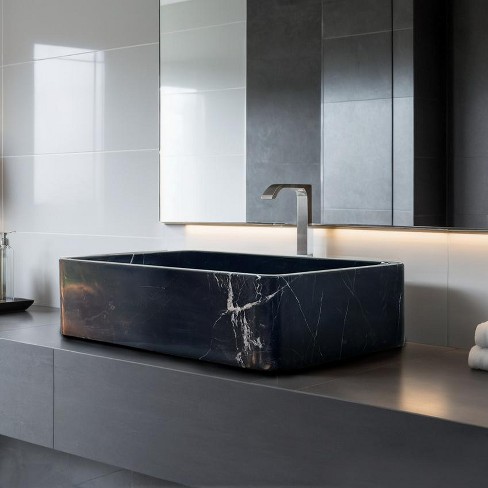 Black Marble Rectangular Sink - Premium Handcrafted Bathroom Vessel - image 1 of 4