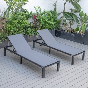 LeisureMod Marlin Patio Sling Chaise Lounge Chair Set of 2 in Black Aluminum, Adjustable and Weather-Resistant for Poolside, Garden, Deck, or Balcony - 1 of 4