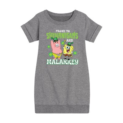 Girls' - SpongeBob Squarepants - Prone To Shenanigans And Malarkey Graphic Short Sleeve Fleece Dress