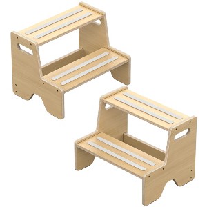 Itopfox Step Stool for Toddlers, Sturdy Wooden 2-Step Stool with Anti-Slip Surface for Bathroom, Kitchen, Bedroom, Toilet, Potty Training - 2 Pack - 1 of 4