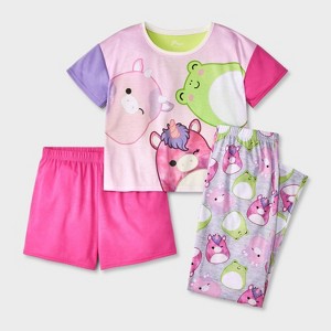 Girls' Squishmallows 3pc Pajama Set - Pink - 1 of 4