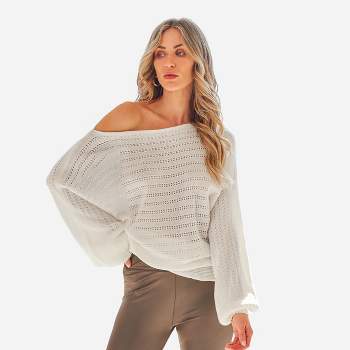 Women's Pointelle Knit Drop Sleeve Sweater - Cupshe