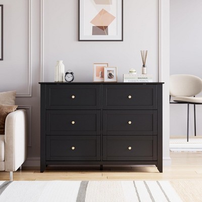 6 Chest of Drawer Dresser, Modern Dresser with Deep Drawers and Nickel Round Handle