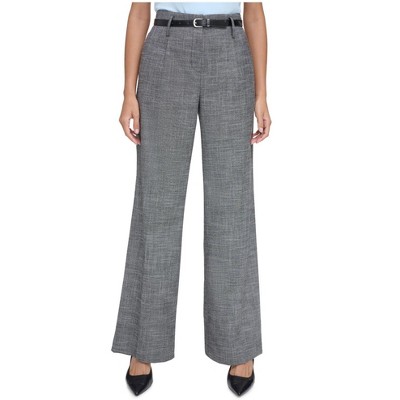 Calvin Klein Womens High Rise Belted Wide Dress Pants