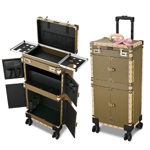 Byootique Bronze Rolling Hair Stylist Salon Makeup Cosmetic Case Artists Train Trimmer Box - 1 of 4