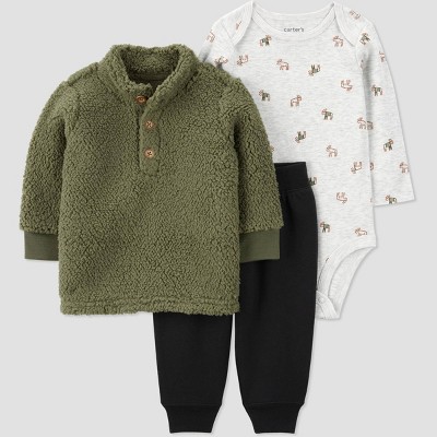 Image of Carter's Just One You®️ Baby Boys' Moose 3pc Top & Bottom Set - Green/Gray 3M