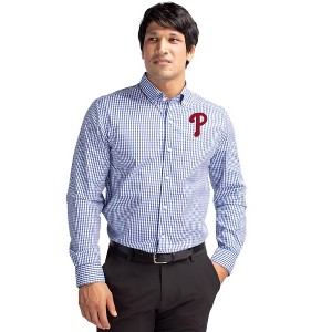 Philadelphia Phillies Cutter & Buck Easy Care Stretch Gingham Mens Long Sleeve Dress Shirt - 1 of 1