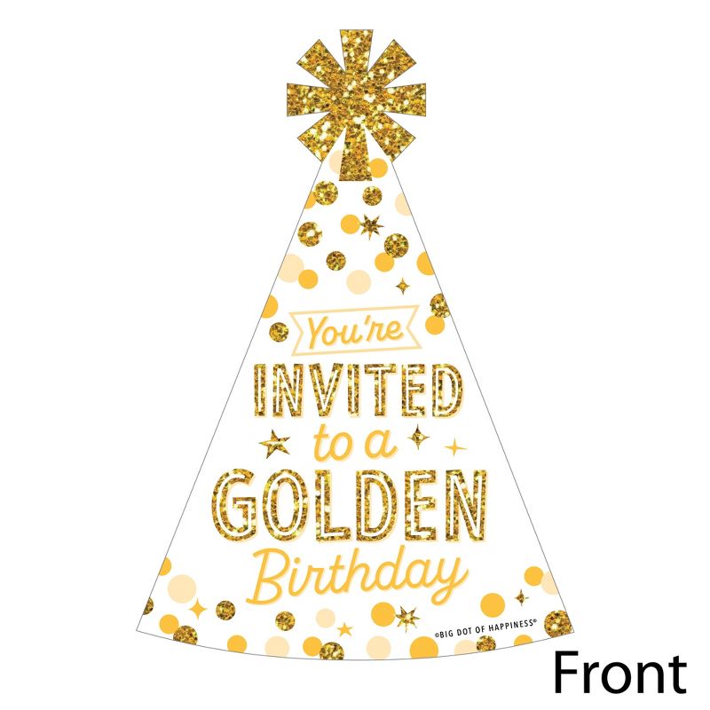 Big Dot of Happiness Golden Birthday - Shaped Fill-In Invitations - Happy Birthday Party Invitation Cards with Envelopes - Set of 12, 3 of 8