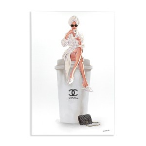 Stupell Industries Morning Brunch Glam Girl Sipping Coffee Wall Plaque Art - 1 of 4