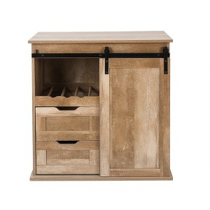 LuxenHome Natural Oak Finish Manufactured Wood Wine and Storage Cabinet Brown - 1 of 4