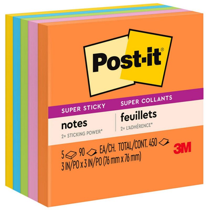 Post-it® Super Sticky Notes, 3 in x 3 in, Energy Boost Collection, 5 Pads/Pack, 2 Packs, 2 of 4
