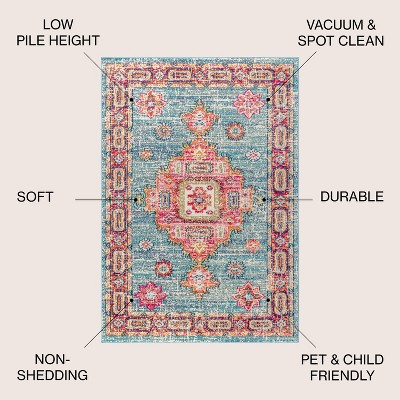 Bohemian Flair Blue and Red Medallion Synthetic 8' x 10' Area Rug