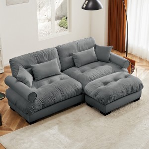 Christopher Knight Home Alger 93.7" Oversized Velvet L-Sectional Sofa With Ottoman - 1 of 4