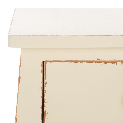 Vintage Cream Rectangular Wood End Table with Storage