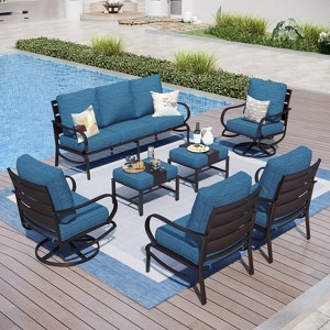 Captiva Designs 7pc Metal Patio Furniture Conversation Set with Swivel Chairs for Garden Porch Backyard - 1 of 4