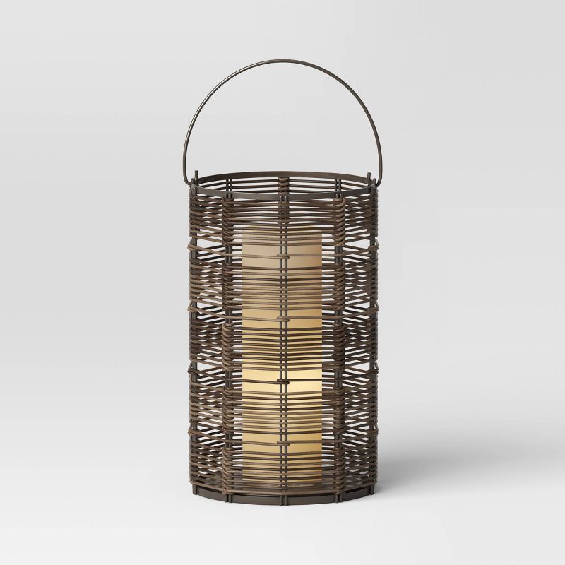 Metal and Wicker Woven Round Battery LED Outdoor Lantern Assorted Grays - Threshold™, 4 of 7