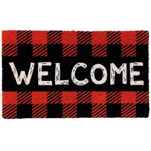 Briarwood Lane Winter Coir Doormat 30x18 Red Checkered Welcome Natural Fiber For Winter Coir Doormat - 1 of 2