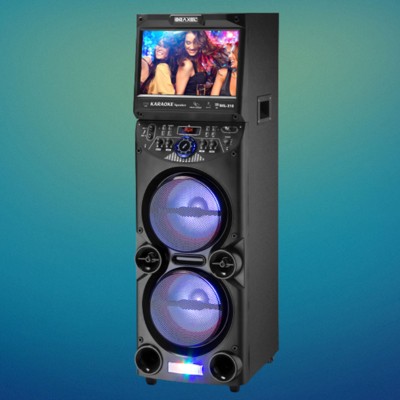 Braxel Audio Karaoke BXL-210 Bluetooth Speaker Machine Includes 15" Android Tablet Dual 10" Woofers and 2 Microphones - Great For Home Parties and Gatherings - Black