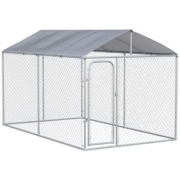 PawHut Dog Kennel Outdoor Heavy Duty Dog Playpen w/ Galvanized Steel Secure Lock Mesh, Waterproof Cover for Backyard, 13' x 7.5' x 7.5'