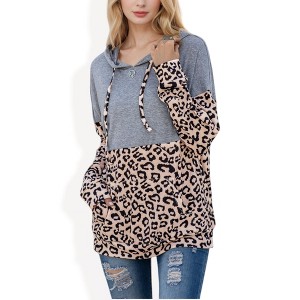 Anna-Kaci Women's Color Block Leopard Print Hoodie with Kangaroo Pocket - 1 of 4